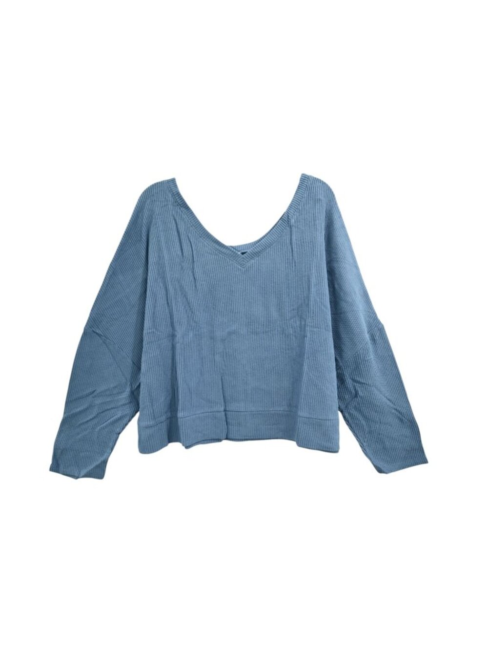 NWT Auden V Neck Ribbed Long Sleeve Top Sz 1X Blue Knit Pullover Casual Everyday